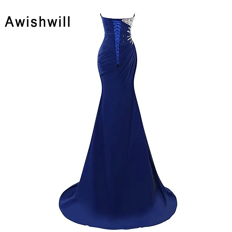 Royal Blue Color Sexy Long Evening Dresses 2017 Floor-length Handmade Beadings Mermaid Formal Evening Gowns Robe De Soiree