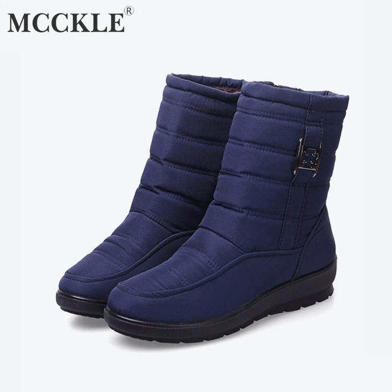 

MCCKLE Platform Women Winter Snow Boots Waterproof Ankle Boot Plus Size Wedges Heel Casual Zipper Female Short Warm Shoes