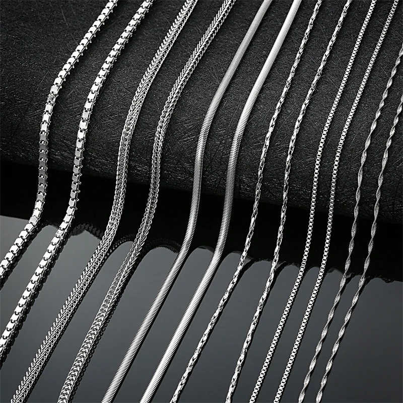 

AZIZ BEKKAOUI 1-6MM Stainless Steel Silver Tone Snake Link Flat Box Chain Square Chains Men Necklace Choker Jewelry