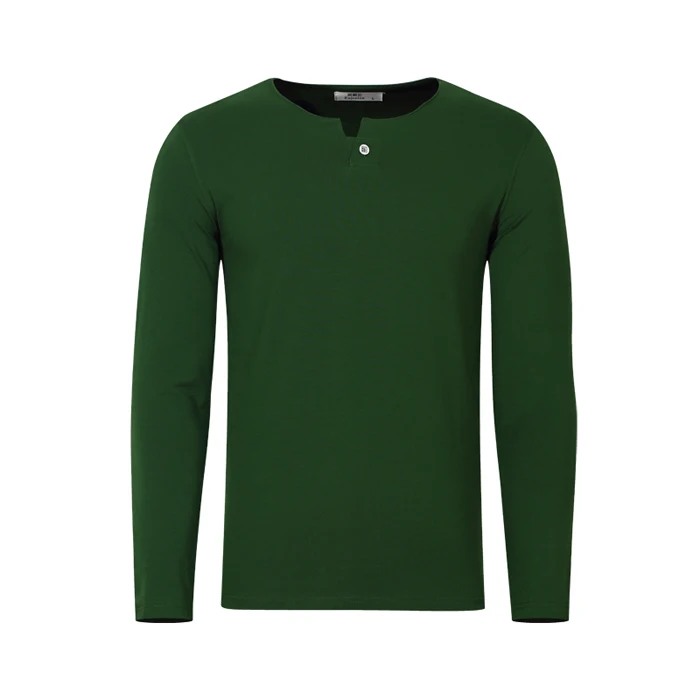 Enjeolon, Брендовые мужские футболки, одежда с длинным рукавом, одежда с v-образным вырезом, однотонные черные футболки, тонкие топы, футболки S-4XL размера плюс RST1531-1 - Цвет: Bottle green