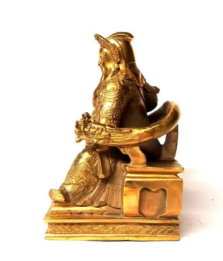

Chinese Folk Hero Brass Copper GuanGong Chang Sit Dragon Chair Statue