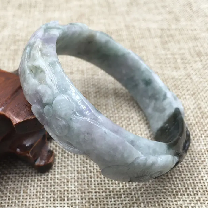 

59mm Vintage Chinese Hand-carved Black Green Jadeite Jade Bracelet Bangle 1212