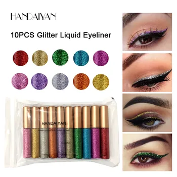 

HANDAIYAN 10Color/Set Glitter Liquid Eyeliner Set Sparkling Makeup Liner Shimmer Pigment Silver Gold Metallic Shining Eyeliner