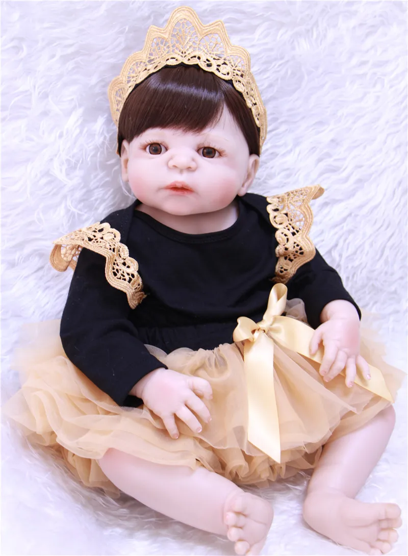 

22 inch 55cm Bebes reborn Silicone dolls, lifelike doll reborn babies for Children's toys black dress girl doll realista boneca