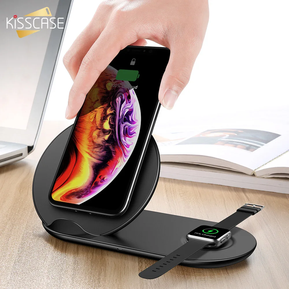 

KISSCASE 2 in 1 Wireless Charger for iPhone X XS 8 Plus Watch 10W Fast Phone Wireless Charging for Huawei Mate 20 Holder Charger