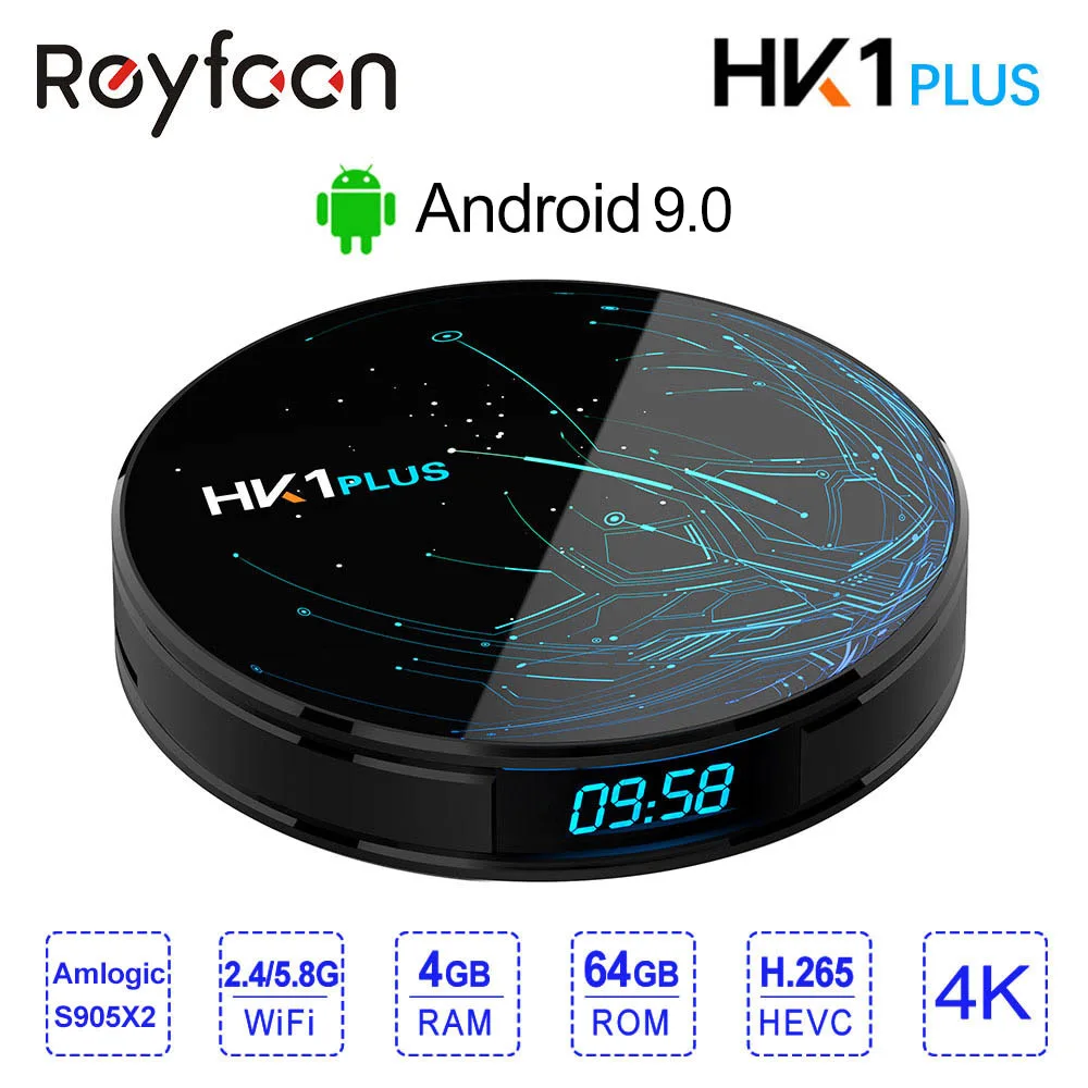 Günstige 4 GB 64 GB Android 8.1 Smart TV BOX HK1 PLUS Amlogic S905X2 Dual Wifi BT4.0 USB3.0 H.265 4 K Youtube google Stimme Assistent HK1PLUS