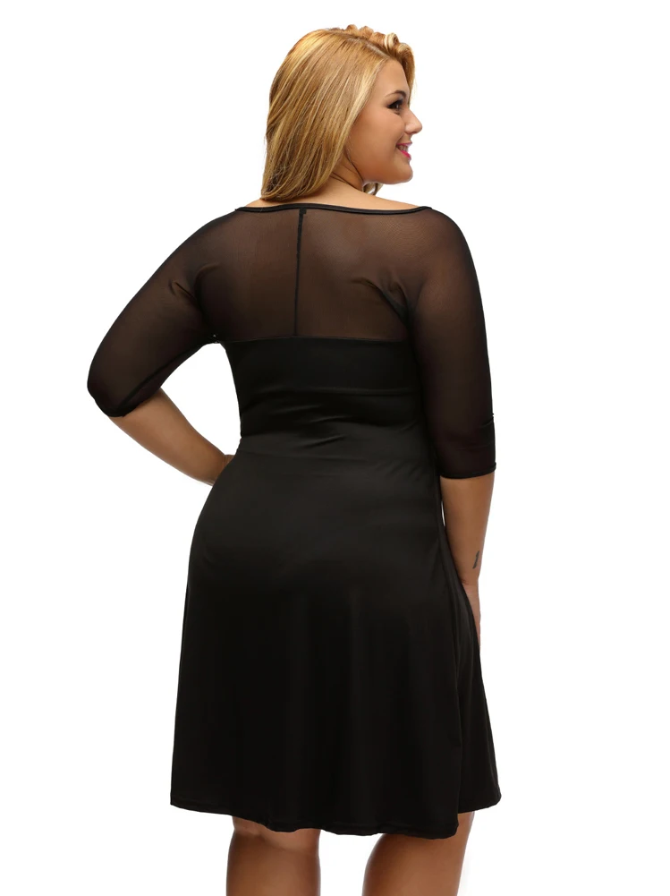 Adogirl 2017 Sexy Big Sizes XXL Mesh Half Sleeves Women Midi Dresses Black-3