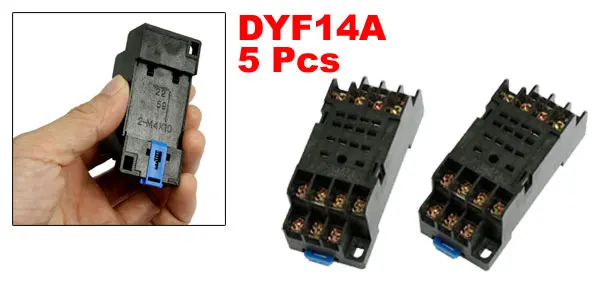 DYF14A DIN Rail Mount 14 Terminals Relay Socket Base 5 Pcs