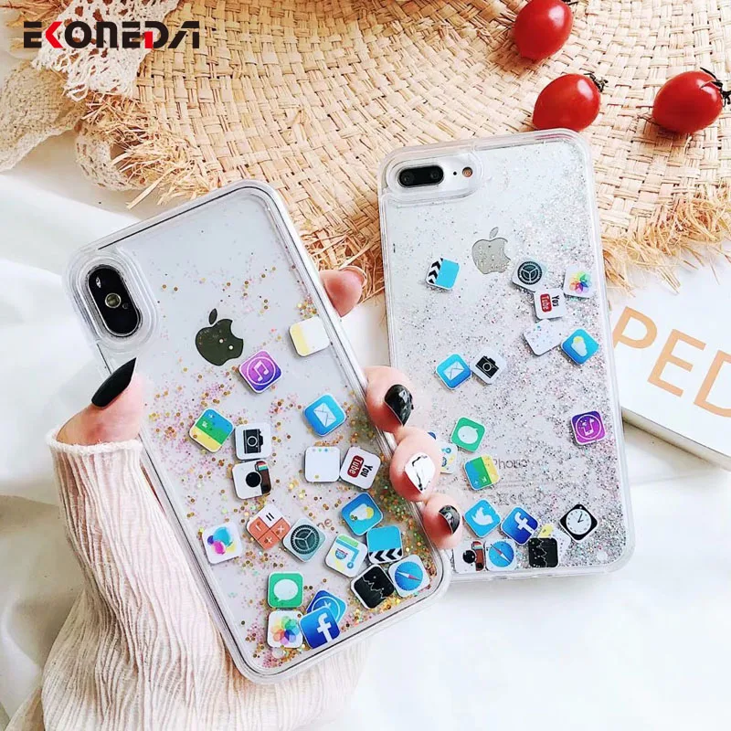 

EKONEDA Funny Pattern Dynamic Quicksand Case For iPhone 7 Plus Liquid Phone Case funda For iPhone 6 6S 8 Plus X Xs Max 7 Cover