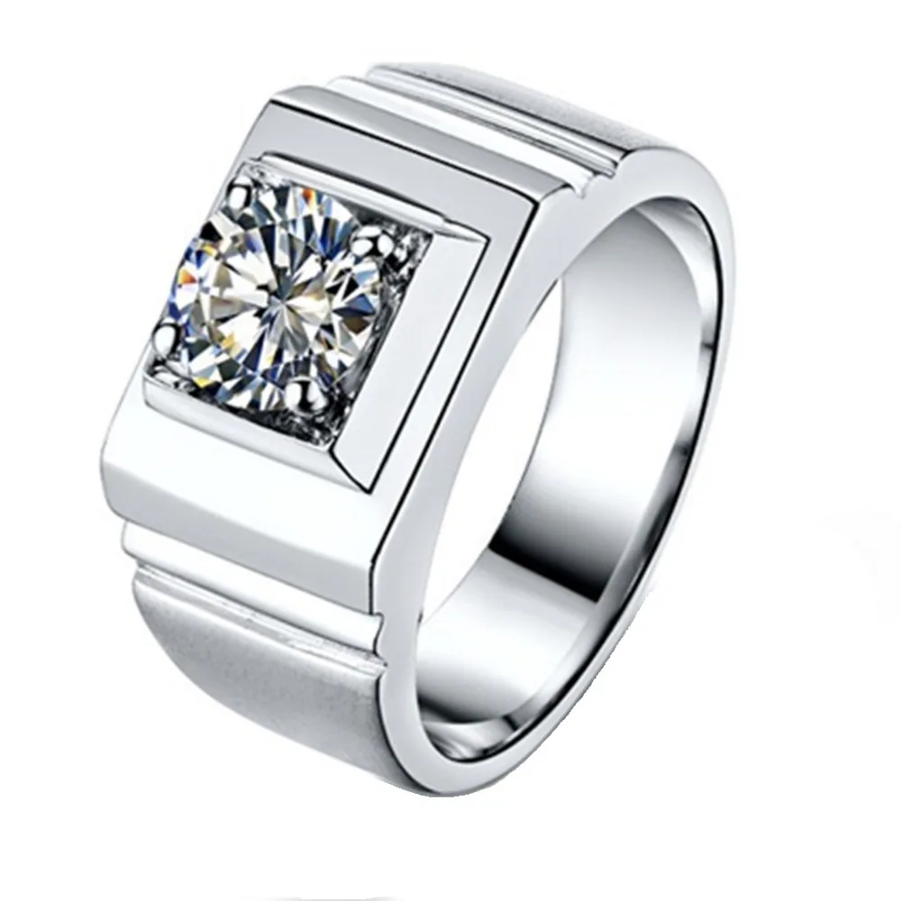 1CT Ring Man Jewelry Synthetic Diamonds Ring Solitaire Sterling Silver