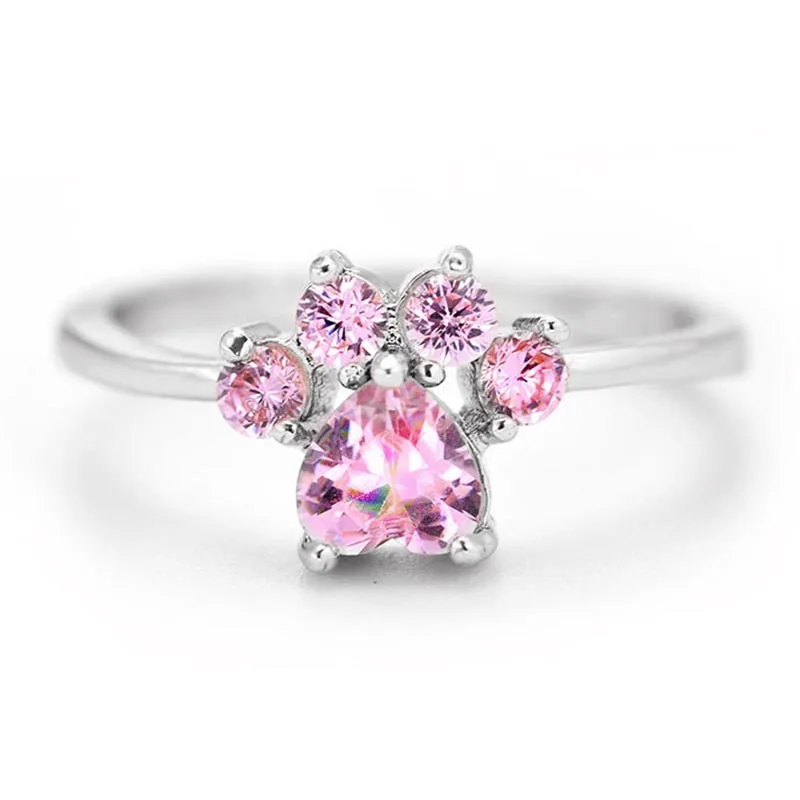 Модное регулируемое кольцо с милым медвежьими лапами, когтями и кошками, романтическое кольцо с животным камнем CZ в форме сердца, свадебные кольца, Прямая поставка
