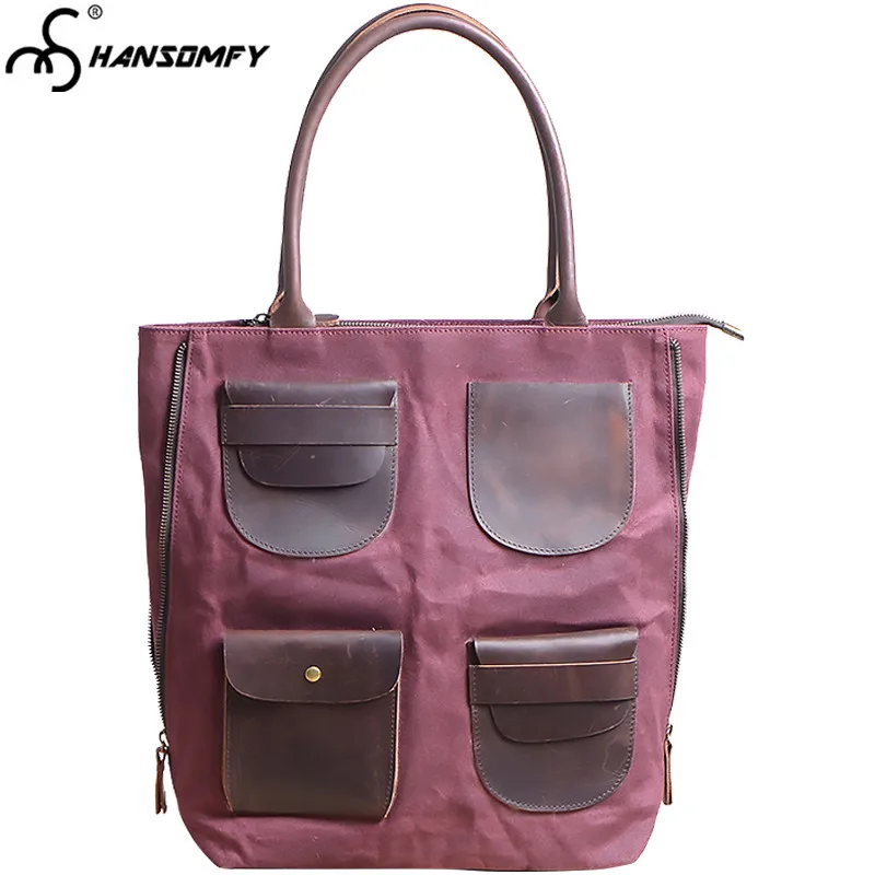

Men's large-capacity handbag vertical 15'' computer messenger bag youth canvas with leather men's retro shoulder bag
