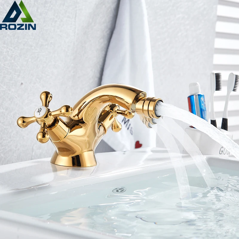 Bathroom Vessel  Bathtub 2 PCS Rose Gold Deck Mounted Single Level Faucet 