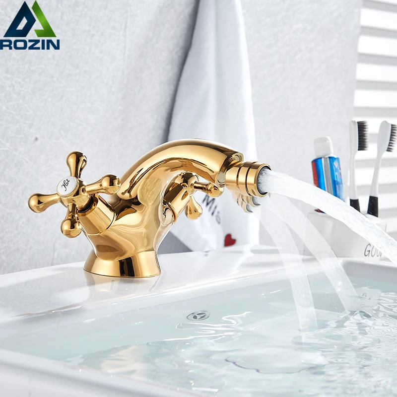 Monite Solid Brass Bathroom Wash Basin Sink Faucet Deck Mounted Polished Gold Mixer Tap From Cartridges & Filters - Price 57.22 - View #3