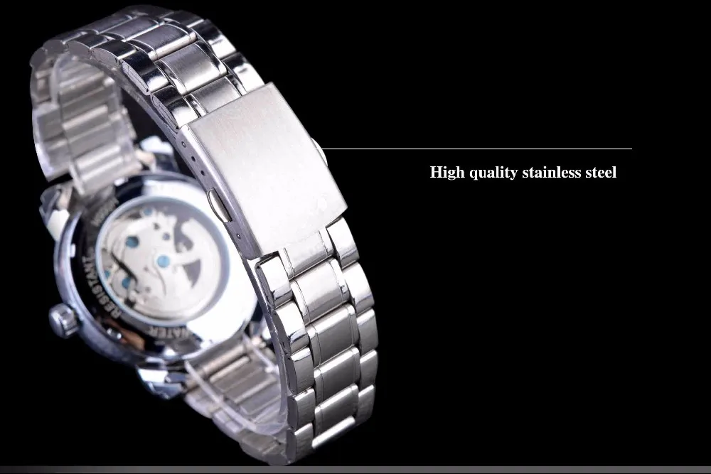 Winner Blue Ocean Dial Stainless Steel Skeleton Automatic Watches