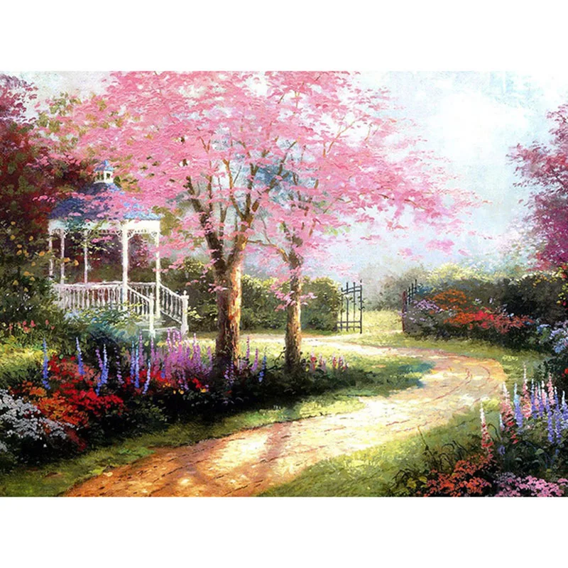 

Frameless Doorway Pink Road Oil Painting By Numbers Landscape Pictures Canvas Painting For Living Room Wall Art Home Decor