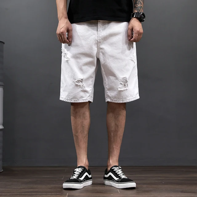 ripped white denim shorts mens