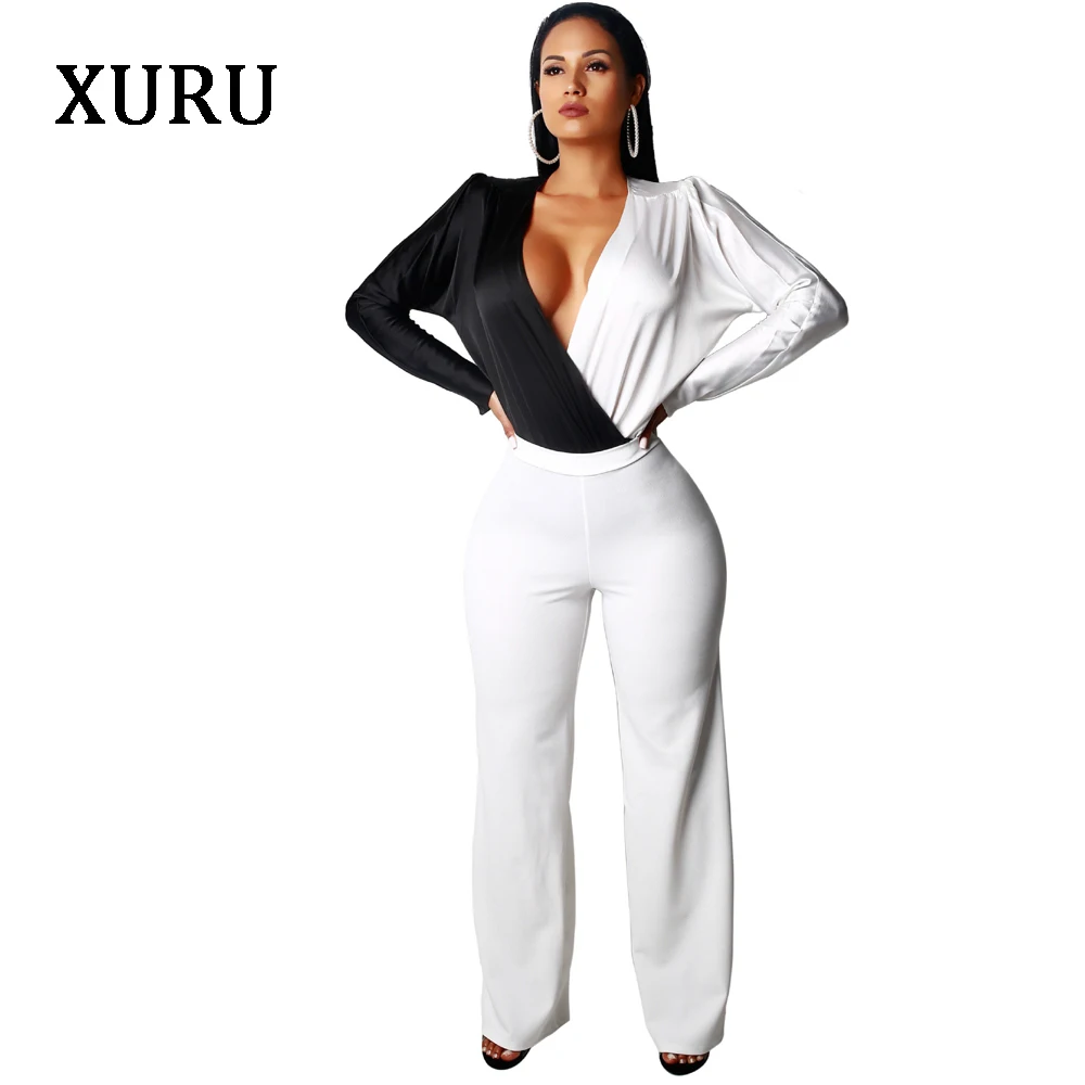 Женский комбинезон с V-образным вырезом длинным рукавом | Женская одежда