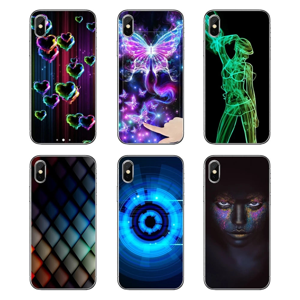Для iPod Touch iPhone 4 4S 5 5S 5C SE 6 S 7 8 X XR XS плюс MAX неон девушка 3d обои прозрачный мягкий