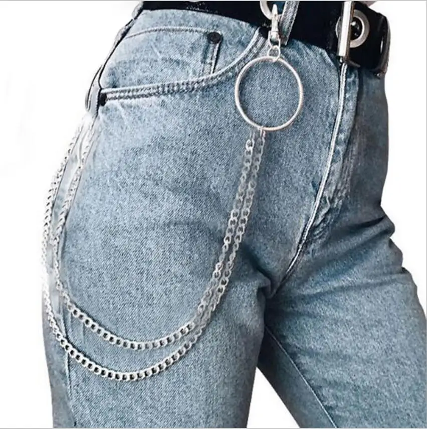 60 см длинные металлические бумажник ремень цепи в стиле панк Рок мотобрюки брюки-хипстер Жан брелок серебряное кольцо клип для мужчин хип хоп ЮВ