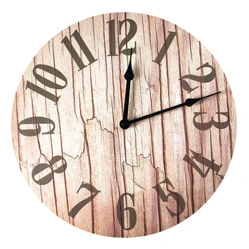 

Wood Grain Pattern Clock Wall Mount Wood Clock Vintage Style Wall Quartz Clock Hang Ornament Wooden Color