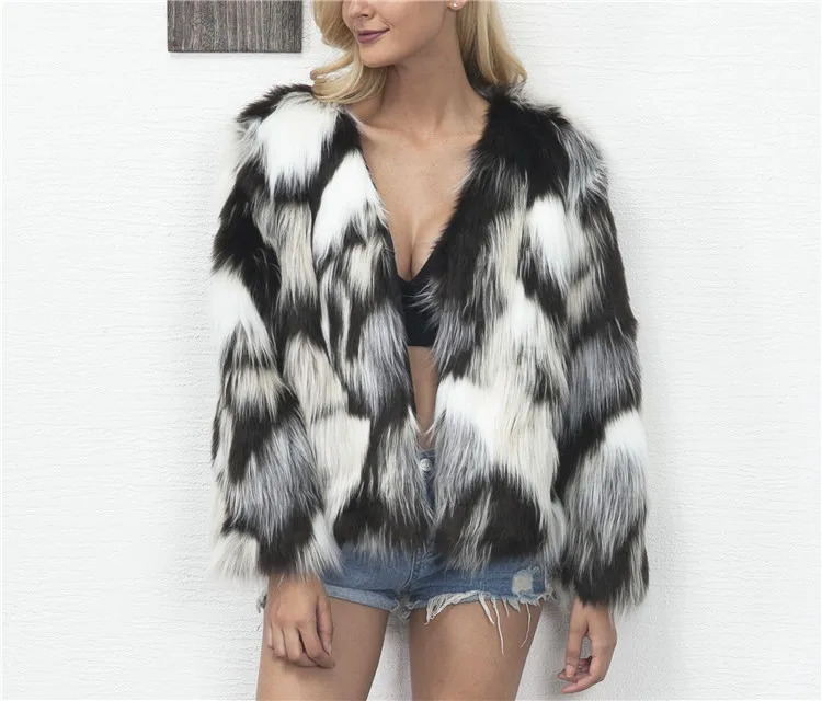Fashion mixed color faux fur coat female autumn and winter new 2017 Europe and the United States popular hot hair coat (6)