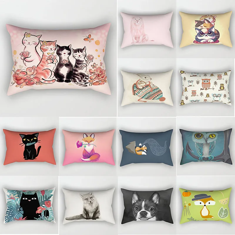

Fashion beauty cats pattern pillow cases two sides printing rectangle bedroom pillow cases dogs owl travel pillow cover 70*50cm