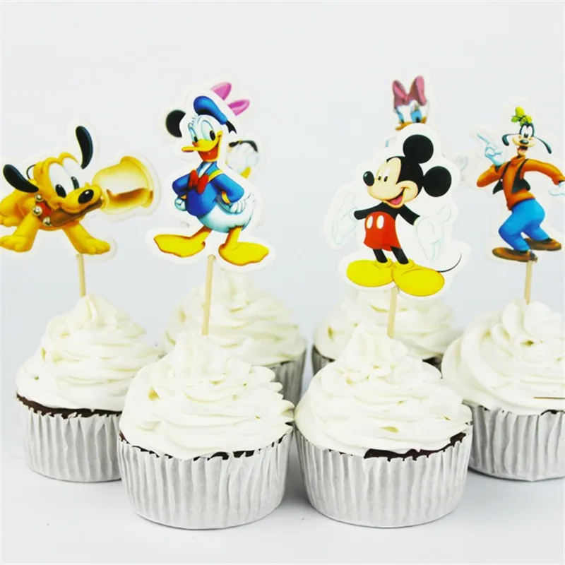 

24pcs Cartoon Dog Mickey Minnie Cupcake Toppers pick Party Supplies Kids Birthday Party wedding cake flag Decorations