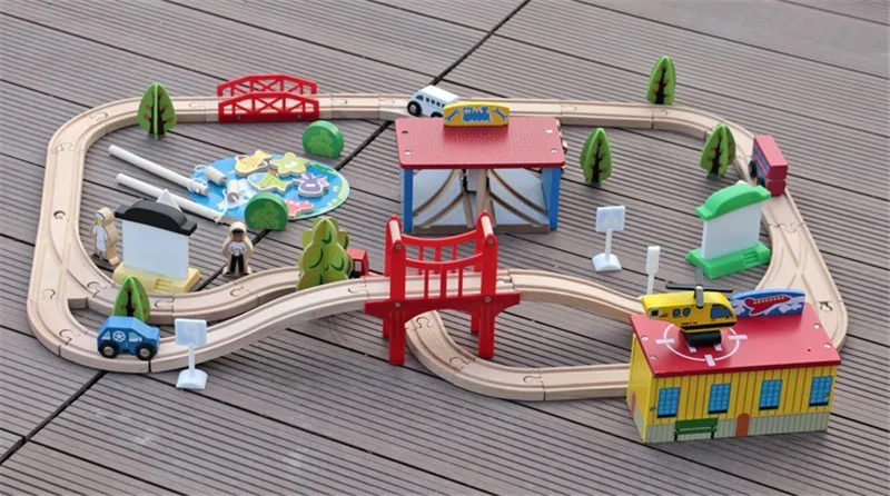 Новая деревянная игрушка детская забавная железная дорога детская игрушка 80 шт