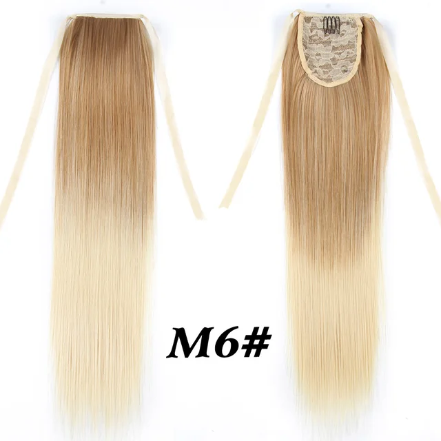 Leeons 20'' Synthetic Ponytail Hair pieces Heat Resistant Fiber Straight Ribbon Clip In Hair Extension 21 colors Brown Black m6