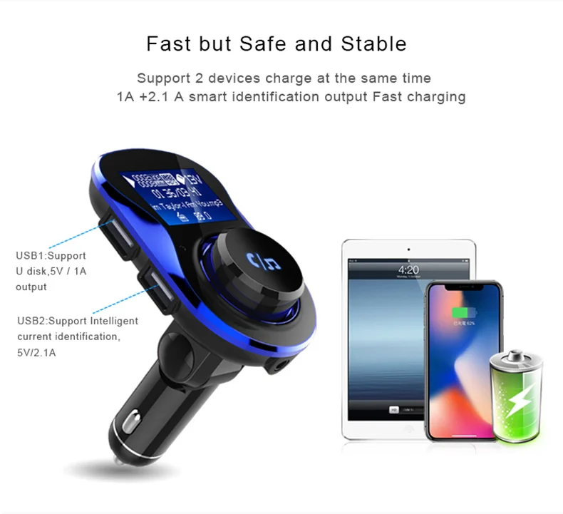 Fivetech Multifunctional Bluetooth Handsfree Car Charger 2USB Digital Display MP3 Player  GPS FM Transmitter for mobile phone  (3)
