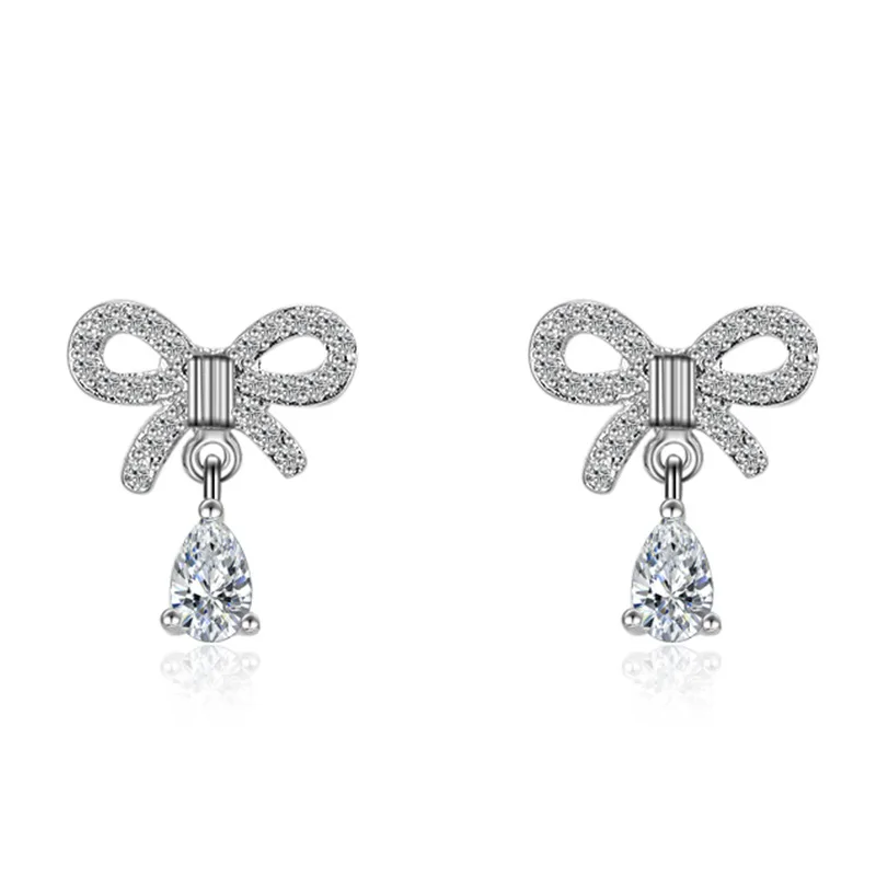 

New Arrivals Trendy Bowknot CZ Cubic Zirconia 925 Sterling Silver Ladies Stud Earrings Original Jewelry For Women 2019 Gift
