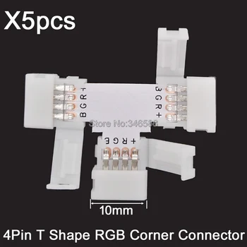 

5pcs T Shape 10mm 4Pins 4-Pin Quick Splitter No Welding Solderless Corner Connector 3 Conductors for 5050 RGB Color LED Strip