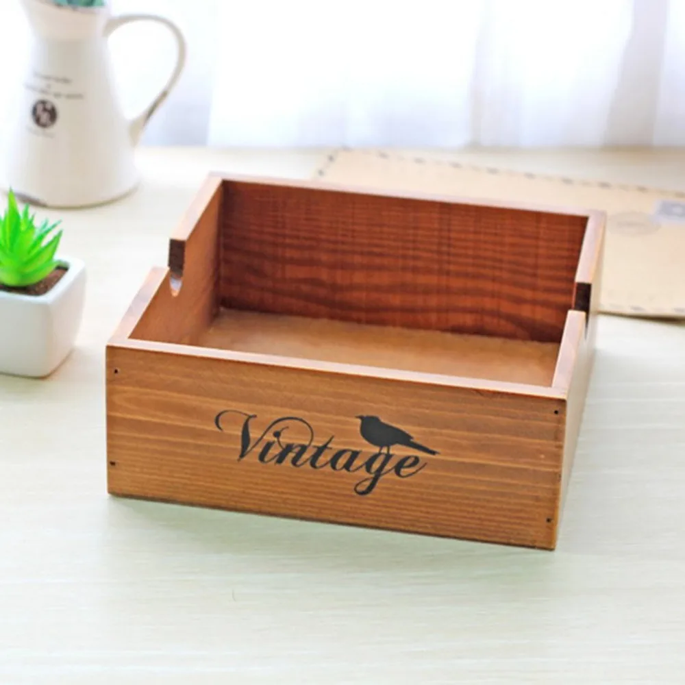 

2018 new arrival Old Wooden Box Bird Pattern Home Utility Sundry Basket Durable Storage Box for home kitchen dropshipping