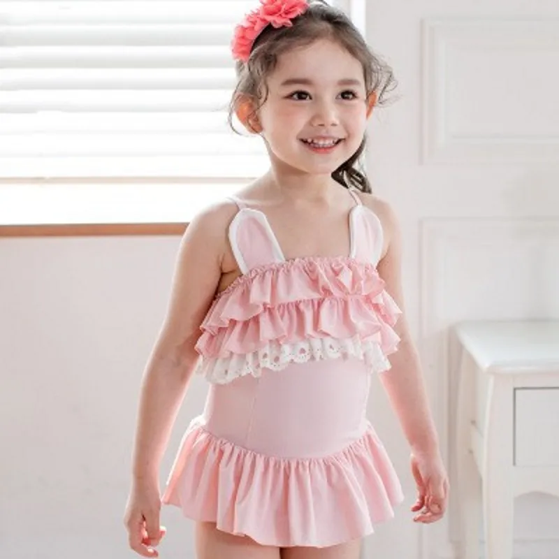 Girls Lovely Tutu Swimwear Summer Kids One Piece Swimsuit Rabbit Print