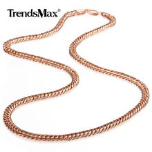 Collier en or Rose 585 pouces pour femmes et filles, chaîne à mailles cubaines, bijoux à la mode, cadeaux de fête, GN162, 22/26