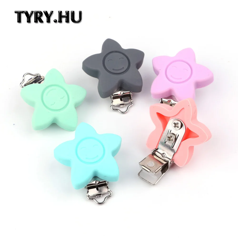 

TYRY.HU 100pcs/lot Star Shaped Pacifier Clip Silicone Teether teething Accessories DIY Bead Clip Nipple Clasp Baby Clasps Holder
