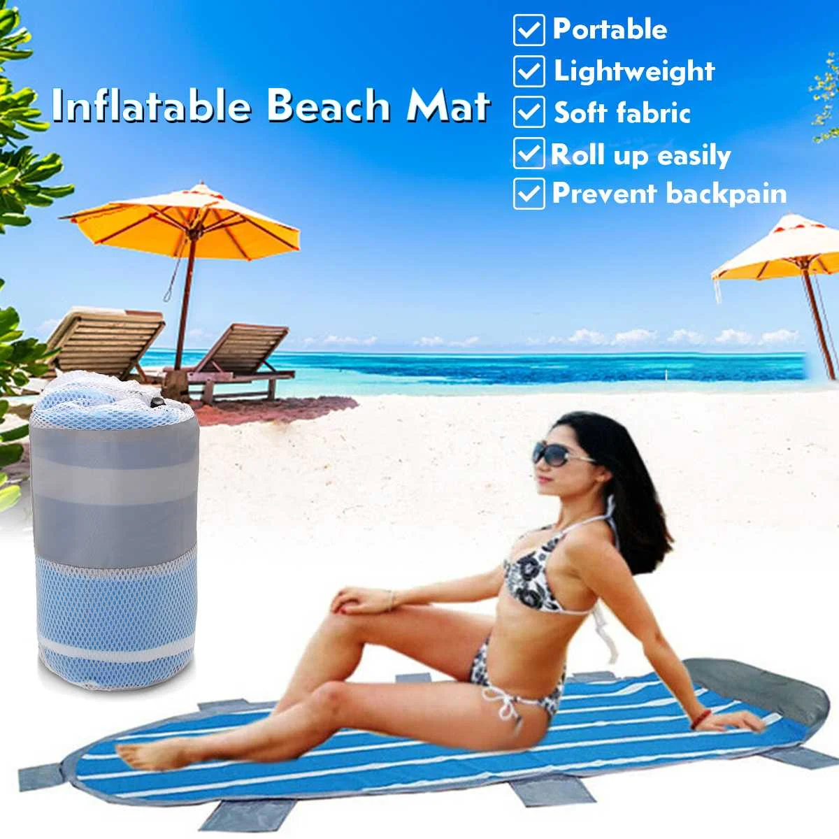 Wakects Inflatable Air Bed Moisture Floor Mat with Inflatable Pillow for Picnic Camping Beach Garden
