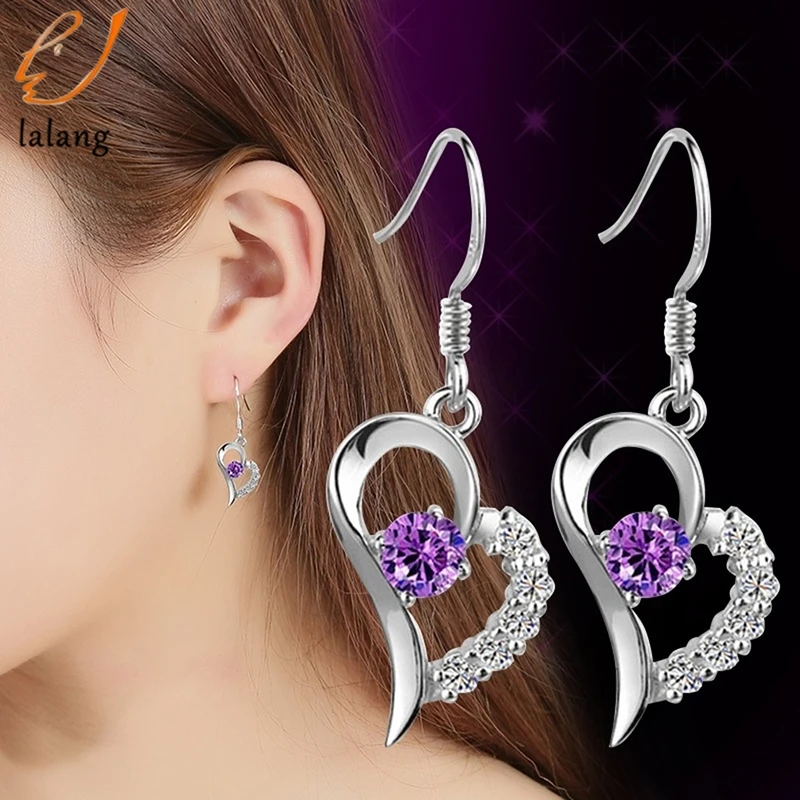 

Fashion Jewelry Beautiful Girl Purple Love Heart Women Crystal Stone Earrings Bride Earrings Valentine's Day Gifts