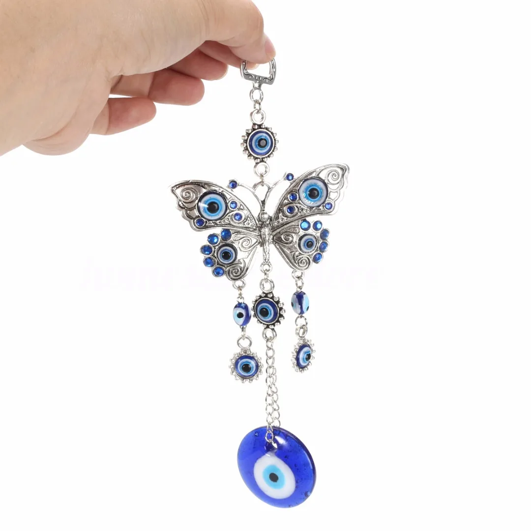 JX-LCLYL 20cm Lucky Butterfly Turkish Blue Glass Evil Eye Amulet Wall Hanging Home Decor