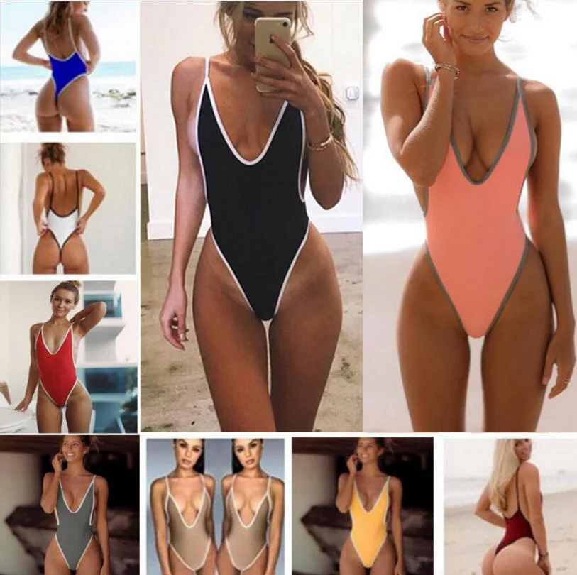 

2019 New Women Swimsuits One Piece V-neck Padded Bra Bikini Swimming Suit Bathing Costume brazilian Female Beach Wear Swimwear
