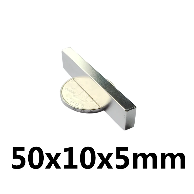 

2PC 50 x 10 x 5 mm Square Block Long Bar Super Strong Magnet Rare Earth Neodymium Permanent Magnets N35 Powerful