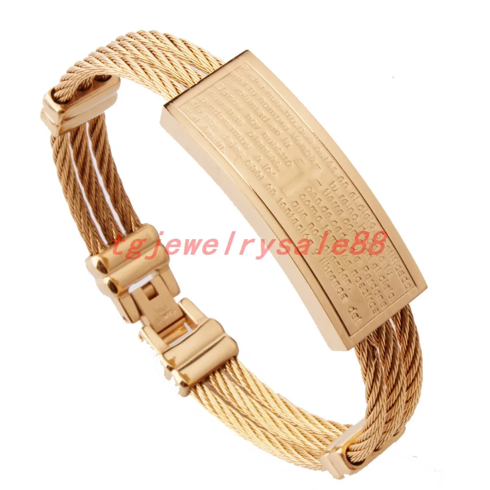 Europe Style Stainless Steel Spanish Bible Cross Wire Cable Bracelet