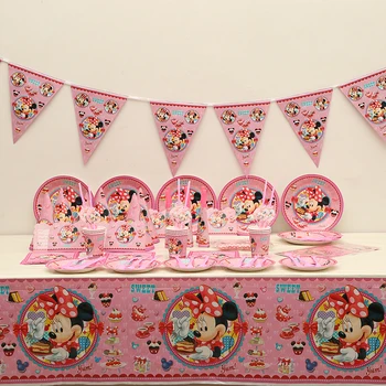 

for 6kids Minnie Party Supplies Kids Girls Happy Birthday Party Decoration Wedding Party Decoration Favors 95pcs/set