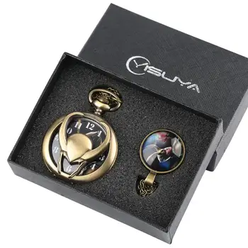 

Pocket Watch Loki Helmet Design Quartz Fob Pocket Watches Necklace Pendant Chain for Men Women Gift Set