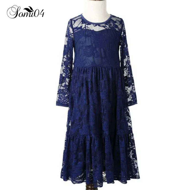 

2018 Flower Girl Lace Sweet Long Maxi Dress For Baby Kids Girls Princess Lace Wedding Prom Party Dresses 2 4 5 7 8 9 10 12 Years