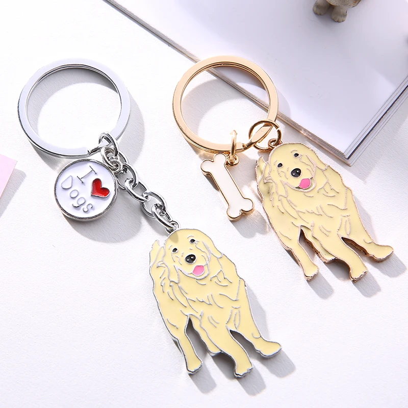 Golden Retriever PET Key Chain Women Luxury Metal Car Keychain Dog