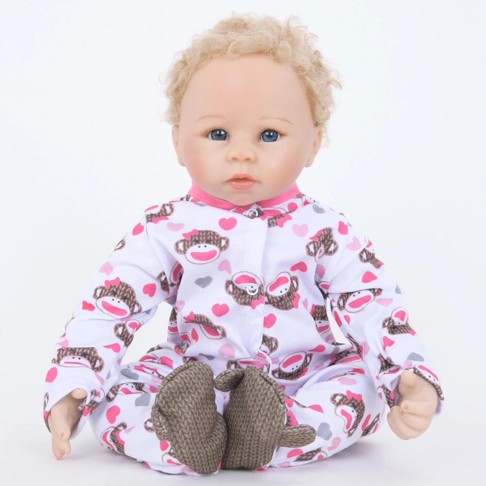 

22" 55CM Silicone Reborn Baby Doll Big Blue Eyes Soft Cloth Body Bebe Alvie Dolly Newborn Babe Toys Brinquedos Birthday Gift