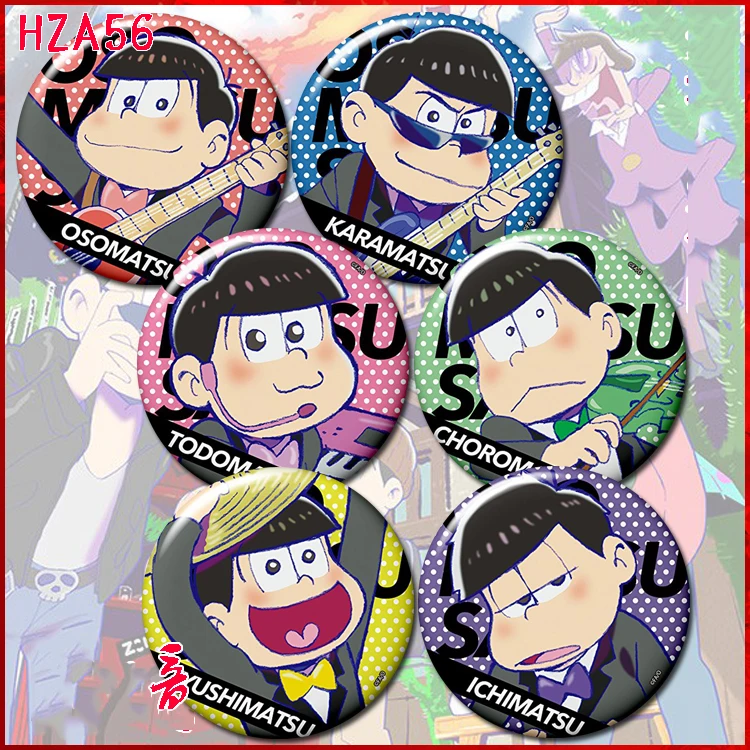 

ZXFJXR 58MM Anime Osomatsu san kun Matsuno Karamatsu Matsuno Jyushimatsu Todomatsu Badge Brooch Pins Icon The Backpack
