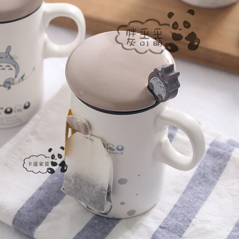 OUSSIRRO 350 мл Totoro мультяшная тема чистый цвет на ощупь керамическая чашка с крышкой и ложкой молочные кружки чашка для детского завтрака